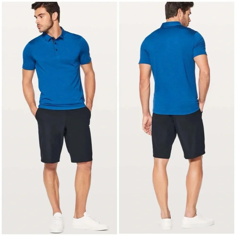 lululemon athletica Men's Black Shorts with Blue Polo Styling